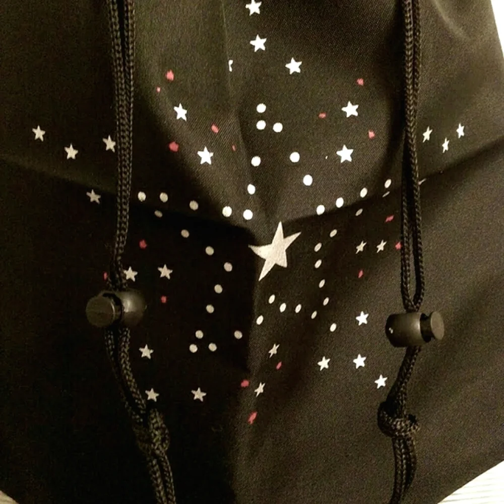 New Black Nylon Drawstring Backpack W/Stars - Picture 6 of 8